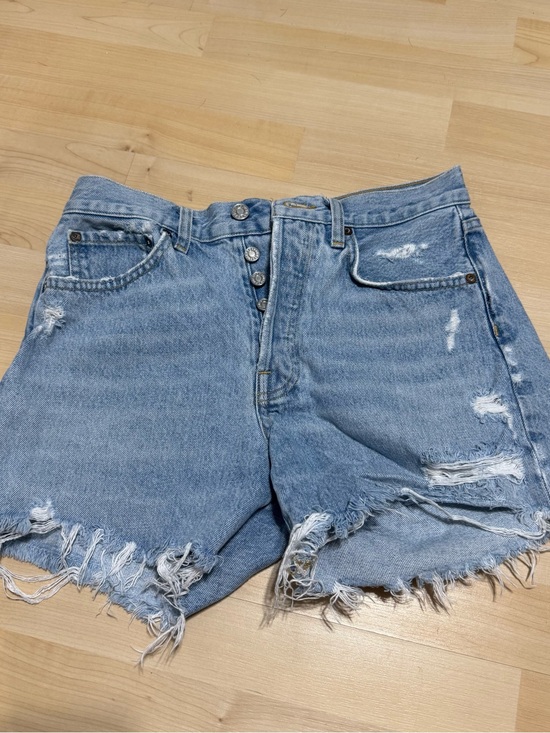Agolde Pants - Agolde Light Blue Distressed High-Rise Denim Shorts